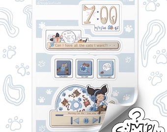 Cat Phone Sticker Sheet | Kawaii Planner Journal Laptop Decals