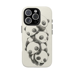 Panda Totem Phone Case - Stacked Baby Pandas, Minimal Monochrome, iPhone and Galaxy