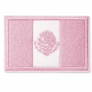 Mexican Flag Patch | Embroidered Iron-On Badge (3.25" x 2.30") Light Pink