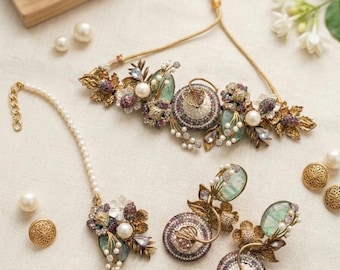 Beautiful 3D Turkish Choker Set with earings & tika