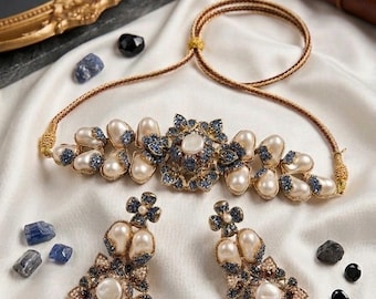 Beautiful Turkish Choker with earings embellished with MOPs