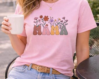 Mama Floral Graphic Tee | Retro Boho Flower Letters | Mom Gift | Mama T-shirt