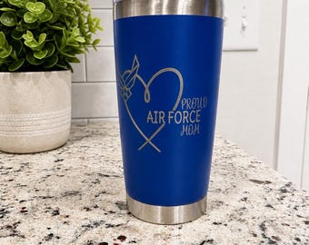 Personalized Tumbler 20oz Engraved Name Cup | Proud Air Force Dad/Mom|Custom Travel Mug