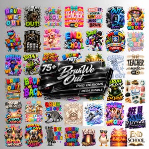 以下が含まれることがあります： 「Bruh We Out」というフレーズと学校をテーマにしたグラフィックが特徴の、カラフルなPNGデザインのコレクション。さまざまなキャラクター、テキスト、イラストが特徴で、デジタルプロジェクトに最適です。