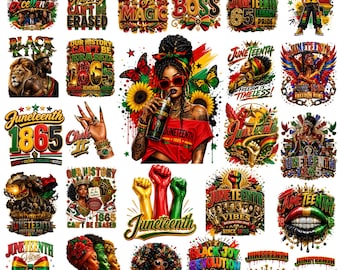 25+ Juniteenth PNG-Bundle, Juni 1865 PNG, Monat Schwarze Geschichte PNG, Afroamerikaner-Shirt-Designs, Verwurzelt in Freiheit, Juni-Flagge