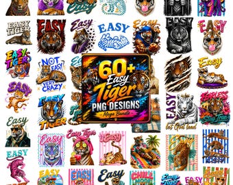 60+ Easy Tiger PNG Bundle, Retro Tiger Shirt PNG, Trendiger Sommer PNG, Adrettes Sommerdesign, beliebt jetzt Png, digitaler Download