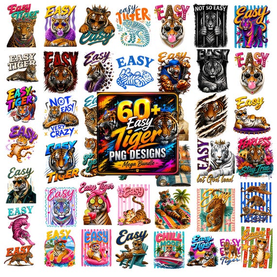 60+ Easy Tiger PNG Bundle, Retro Tiger Shirt PNG, Trendy Summer PNG, Preppy Summer Design, Popular Now Png, Digital Download