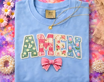 Amen Perlen Schleife PNG, Florales christliches Ostern Shirt Design (digitaler Download)