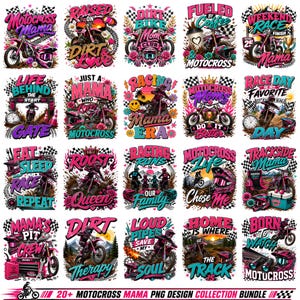 Pacchetto PNG "Motocross Mama", "Dirt Bike Mom", "Western Mama", "Racing" (Download digitale)