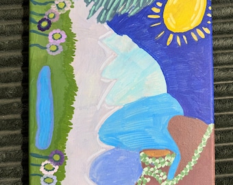 Retrato acrílico pintado a mano sobre lienzo por un joven artista – Arte abstracto de rostros