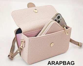 Mini sac à bandoulière portefeuille pour téléphone pour femme, souple, PU, porte-cartes à fermeture éclair, grande capacité, sac à main mobile, ensemble de 2 pièces