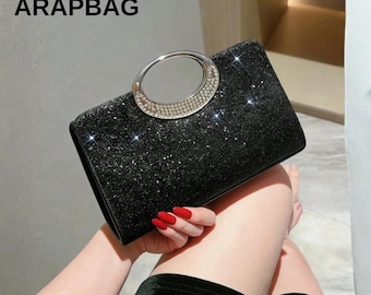 Pochette de soirée en strass avec poignée circulaire en métal sac à main de luxe élégant pour mariage demoiselle d'honneur bal tapis rouge fête