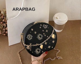 Mini sac à main rétro étoile lune pour femme brodé sac à bandoulière coeur chaîne mignon gothique Halloween sac à main à bandoulière