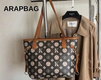 Sac fourre-tout grande capacité pour femme, couleur unie, impression aléatoire, sac à main pour banlieue, sac à provisions de travail polyvalent