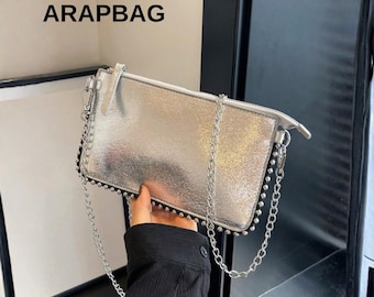 Sac à bandoulière en chaîne avec perles pour femme Sac à main à bandoulière élégant pour bureau, université, voyage, sac à main quotidien élégant