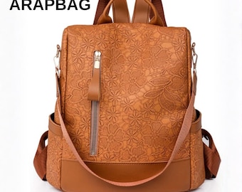 Sac à dos imperméable antivol colorblock pour femme, grande capacité, sac à dos de voyage scolaire avec poche pour tablette USB, sac de banlieue élégant kaki