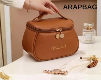 Trousse de maquillage double couche grande capacité en cuir PU imperméable, organisateur de cosmétiques, trousse de toilette de voyage avec compartiments