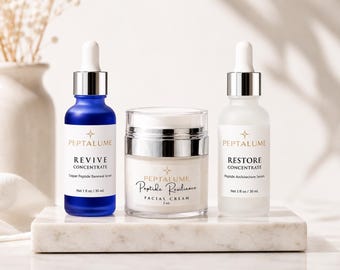 Set de cuidado facial con péptidos / Crema facial, sérum reparador o revitalizante