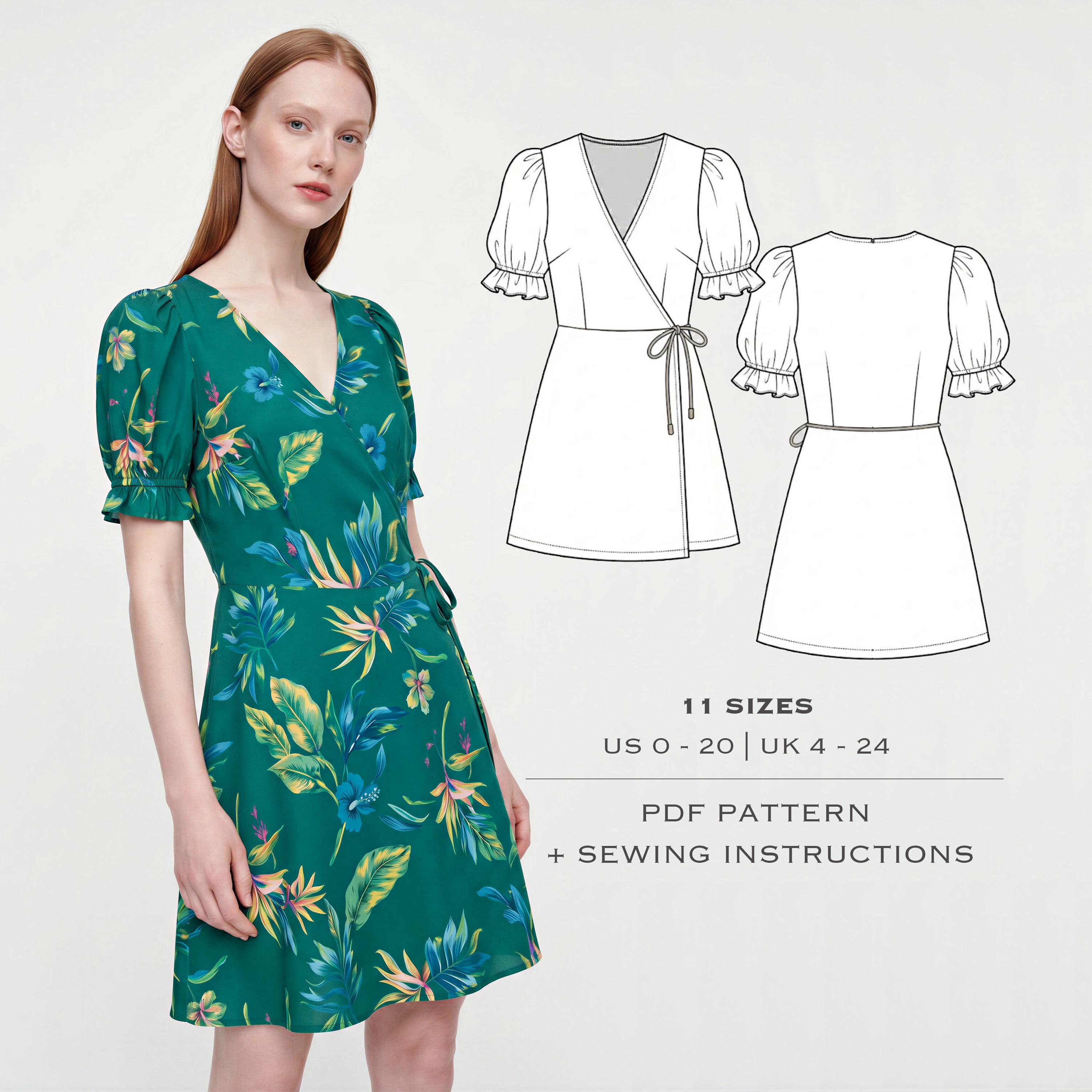 A-line Mini Wrap Dress Pattern: Sewing instruction, sizes US 0-20 / UK 4-24