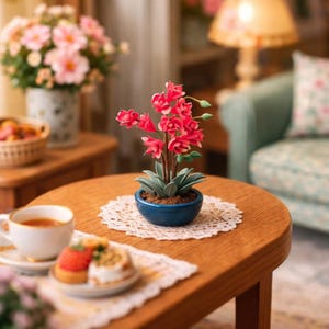 Handgemaakt miniatuurbloemstuk – Realistische bloemensculptuur, ultralicht kleidecor