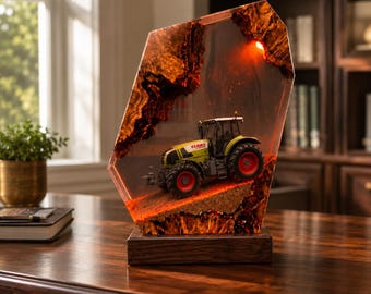 Ręcznie robiona lampka nocna z żywicy, diorama ciągnika siodłowego, lampa biurkowa do pojazdu, dekoracja garażu, półka w stylu wiejskim
