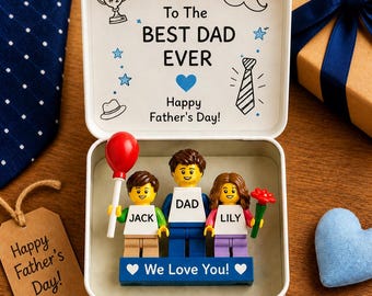 Gepersonaliseerde Vaderdag minifiguur-familieset Aangepaste vader-, moeder-, zoon- en dochterfiguren