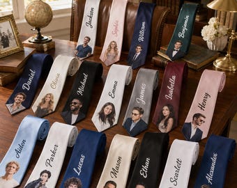 Personalized Photo Tie, Custom Name Date Necktie, Memorial Face Gift for Men Women