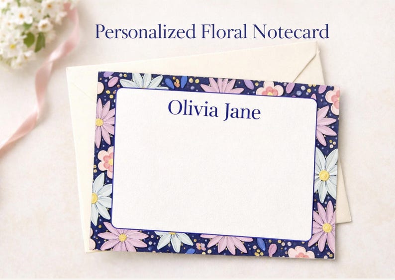 Personalized Floral Stationery Custom Note Card Set Thank You Women ...