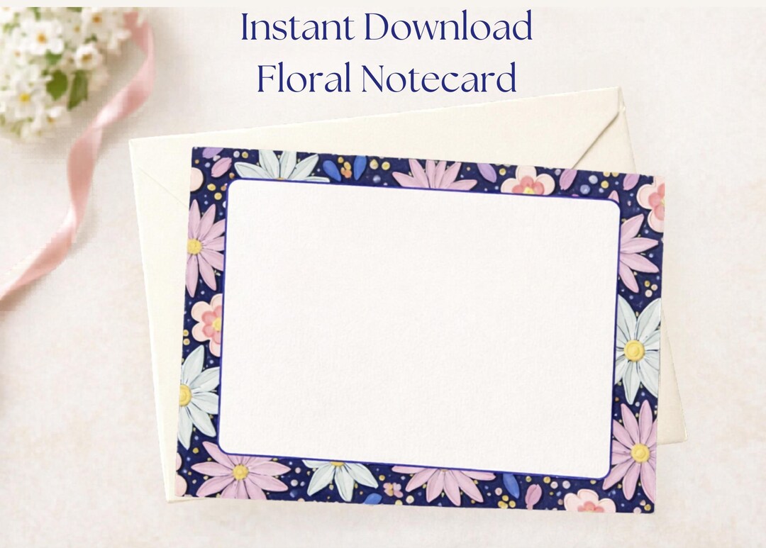 Instant Notecard Digital Download Floral Thank You Note Card Printable ...