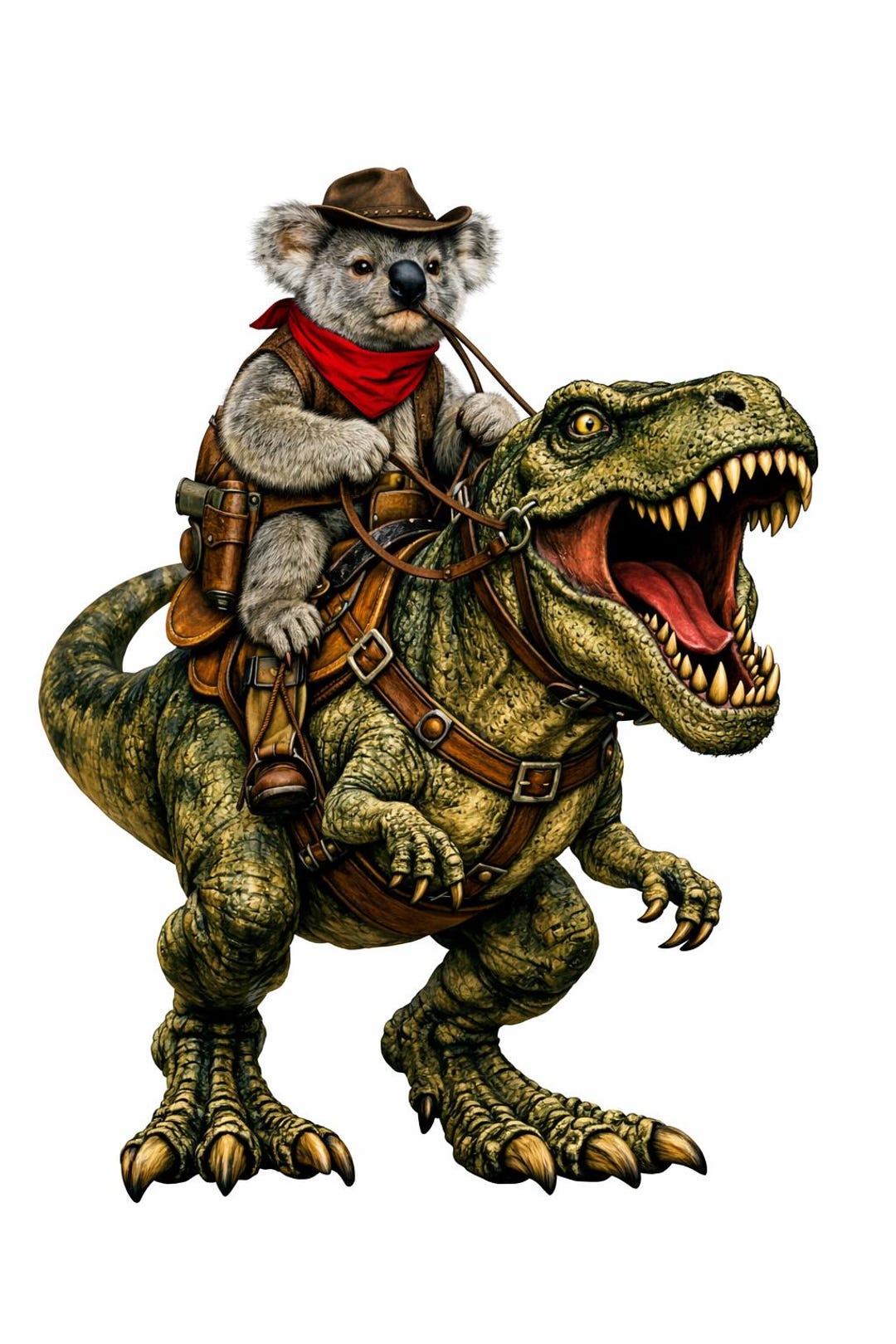 Koala Riding Tortoise Koala Riding T-rex Animal Art - Etsy