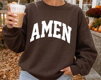 Amen Christian Sweatshirt, Collegiate Faith Graphic Tee, Church Gift