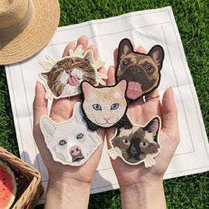 Custom Embroidered Pet Patch, Pet Portrait Keepsake, Iron On Sew On Hook Loop Patch, Personalized Dog Cat Photo Patch