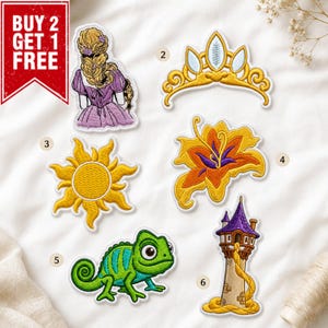 Long Hair Princess Characters Embroidered Patch, Theme Park Vacation Iron On Patch, Magical Land Castle Badge For Hats, Park Trip Gift
