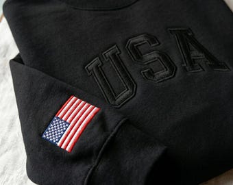 Embroidered USA Sweatshirt, 250th Anniversary Patriotic Crewneck, America Flag Shirt, USA Semiquincentennial Sweater