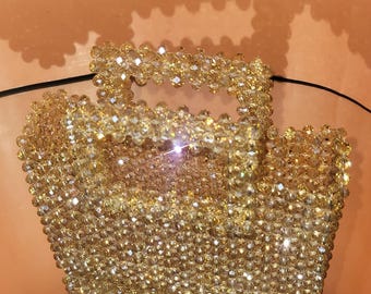 Handmade crystal beaded bag, golden Womens Purse crystal Purse For Women - Handmade bag For Women Gift