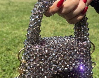 Handmade crystal beaded bag, purple Womens Purse crystal Purse For Women - Handmade bag For Women Gift