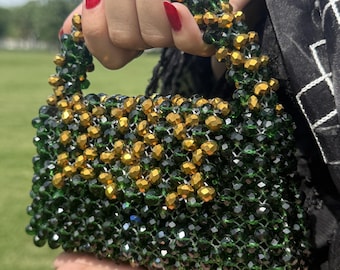 green and gold crystal beaded bag, Womens Purse crystal Purse For Women - Handmade bag For Women Gift