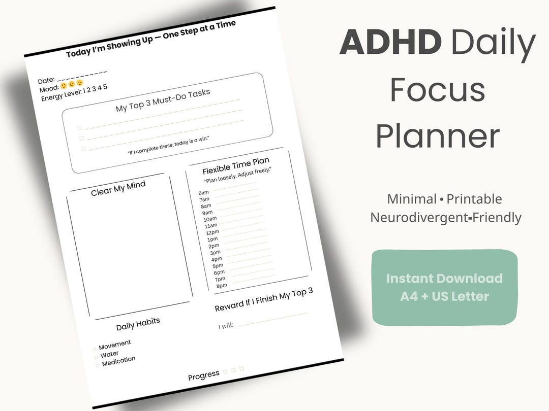 ADHD Daily Focus Planner Printable | Executive Function Worksheet ...