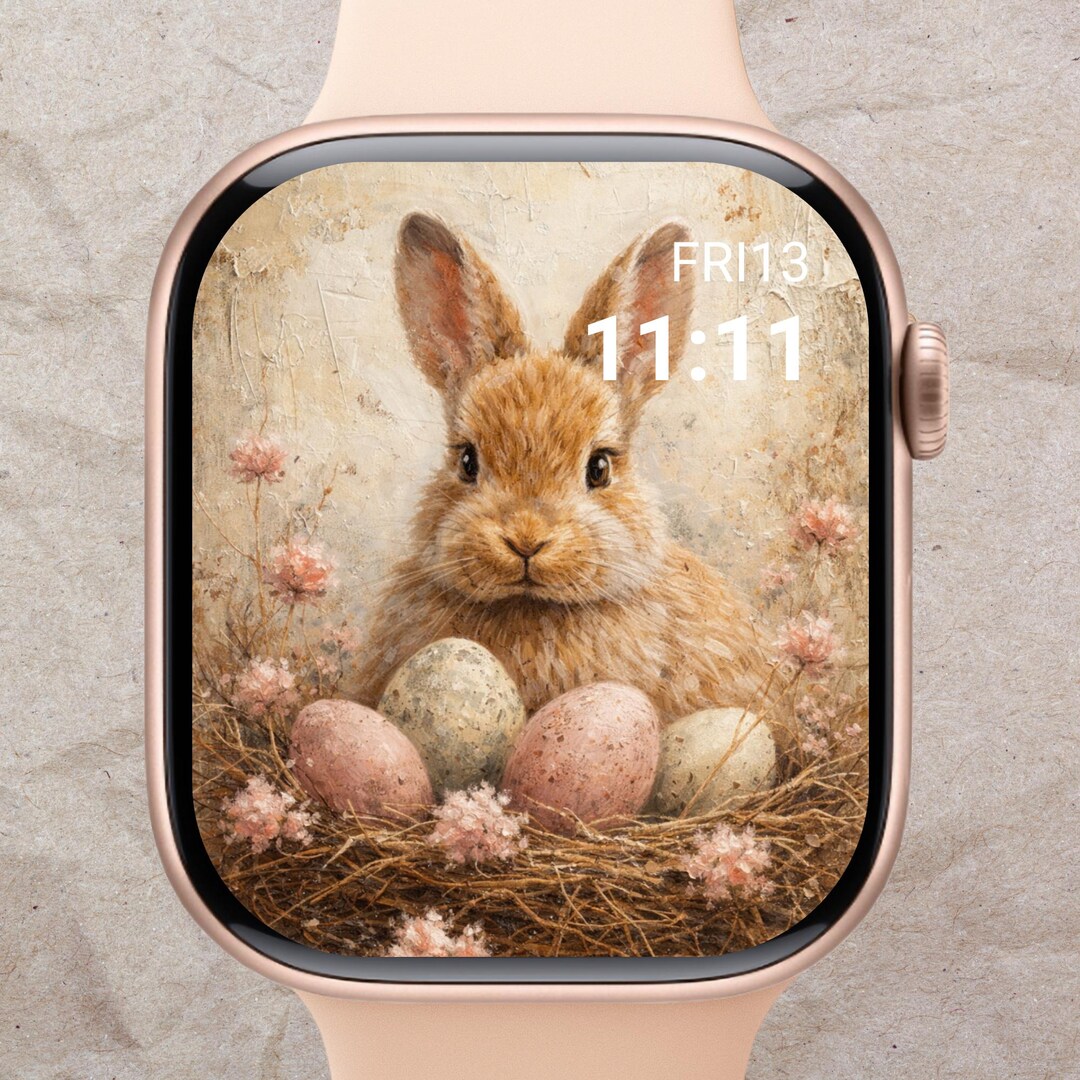 Cute Easter Bunny Apple Watch Wallpaper, Bunny Nest Watch Face, Spring