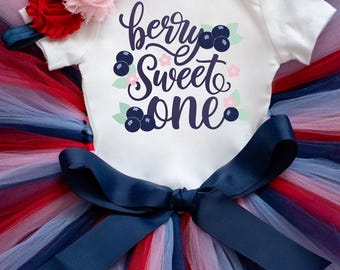 Blueberry birthday outfit - berry first birthday tutu, bodysuit, headband set