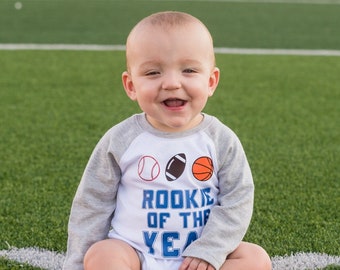 Baby Boy rookie of the year first birthday bodysuit - sports cake smash outfit