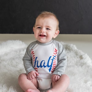Baseball half birthday bodysuit for boys, 6 month photo outfit boy, half, rookie year, 6 month birthday