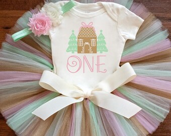 Gingerbread house first birthday outfit girl "Nieva" Oh Snap tutu, bodysuit, headband set
