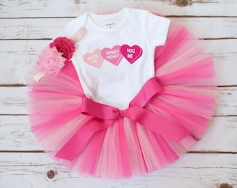 Valentines Day outfit girl "Anita" conversation hearts tutu outfit, baby girl first valentines day outfit, girls valentines day tutu outfit