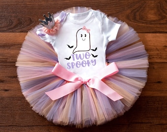 Two spooky ghost 2nd birthday outfit 'June' girls pastel Halloween tutu set