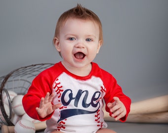 Baseball boys first birthday bodysuit