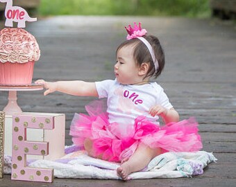 Ensemble dinosaure rose pour fille « Anita » One-Osaurus cake smash tutu