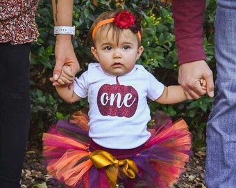 Pumpkin first birthday outfit "Autumn" fall our little pumpkin is one tutu, bodysuit, headband
