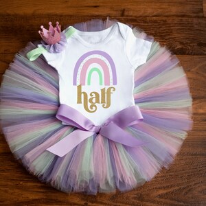 Pastel rainbow half birthday outfit girl &quot;Elizabeth&quot; 6 month outfit, pastel tutu, rainbow baby half birthday tutu set