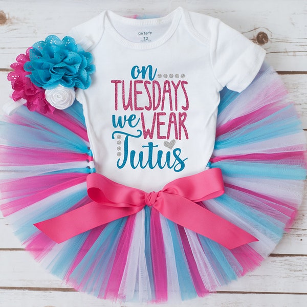 Tutu tuesday outfit for girls 'Photo Punks' pink and blue baby girl tutu set, toddler outfit